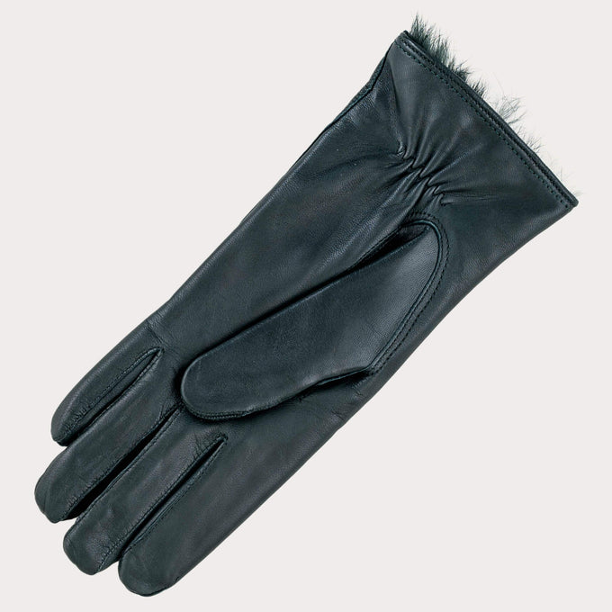 Ladies’ Hunter Green Rabbit Fur Lined Leather Gloves