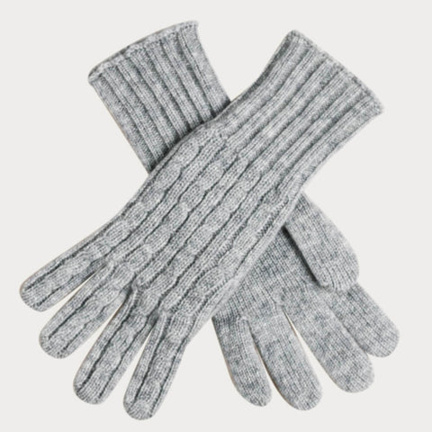 Ladies Grey Cable Knit Cashmere Gloves