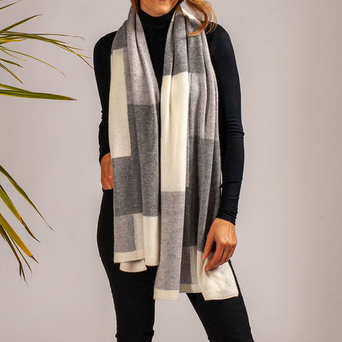 Greys and Ivory Patchwork Cashmere Scarf