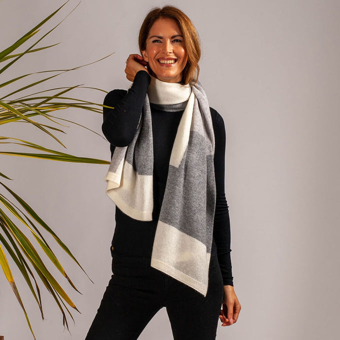 Greys and Ivory Patchwork Cashmere Scarf