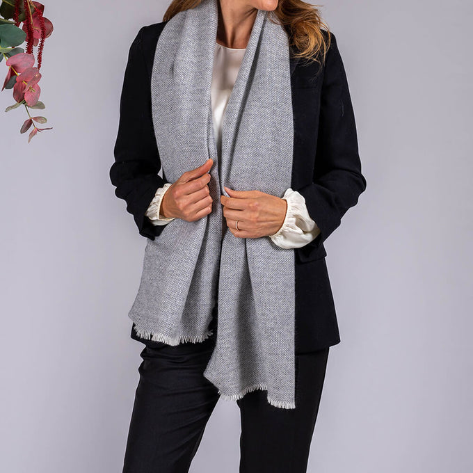 Dove Grey and Ivory Interwoven Cashmere Scarf