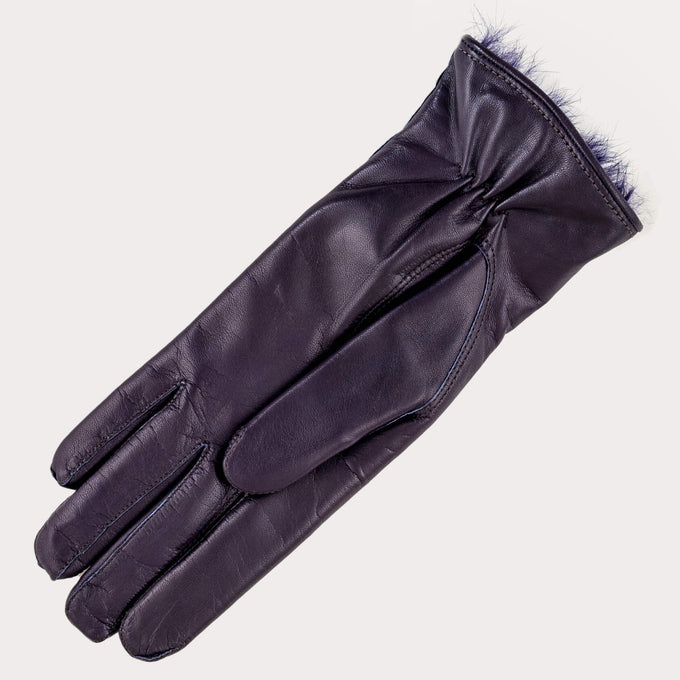Ladies Purple Rabbit Fur Lined Leather Gloves