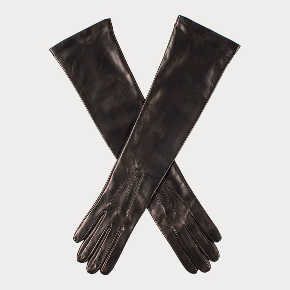 Long Black Leather Gloves - Silk Lined X-Large (8.5)