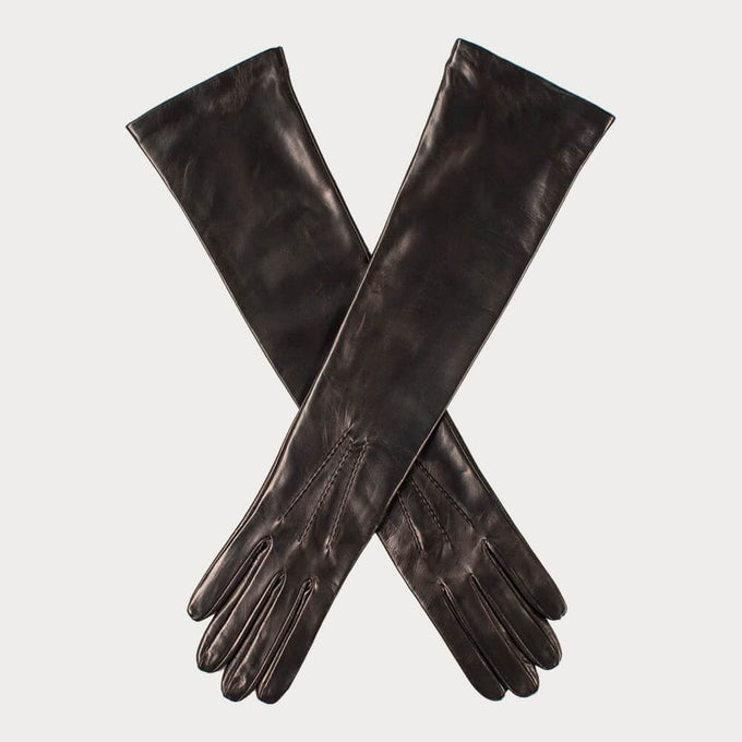 Long Black Leather Gloves - Silk Lined