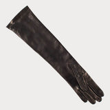Long Black Leather Gloves - Silk Lined