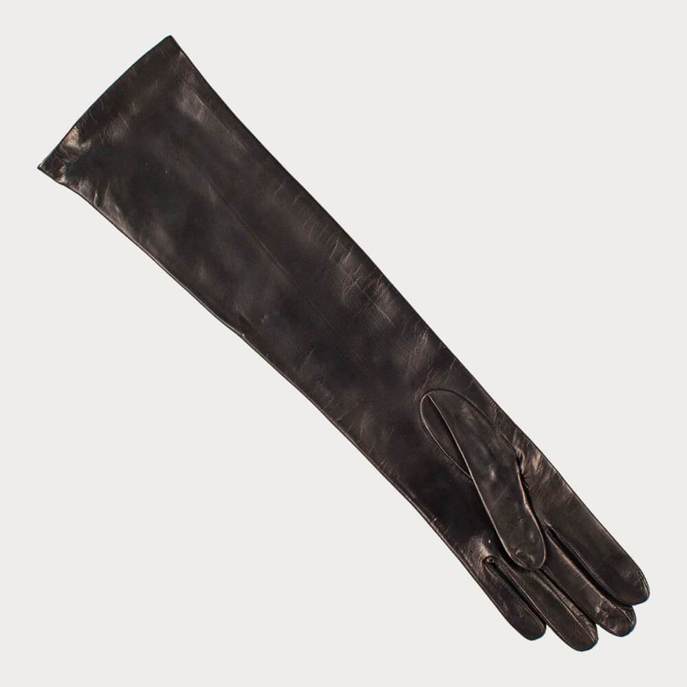 Long Black Leather Gloves - Silk Lined X-Large (8.5)