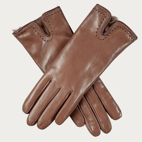 Caramel and Chocolate Rabbit Fur Lined Leather Gloves