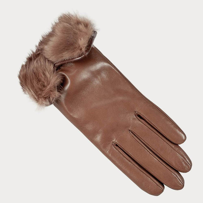 Caramel and Chocolate Rabbit Fur Lined Leather Gloves