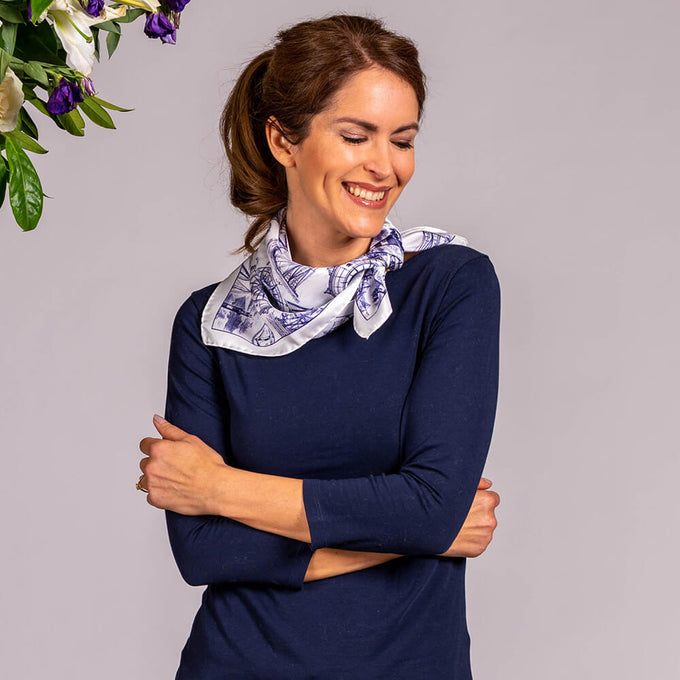 Maritime White Silk Twill Neckerchief  Scarf